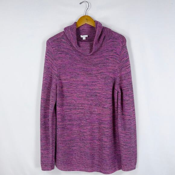 J Jill Women's Cowl Neck Space dye Tunic Sweater Large Pink Purple - Picture 2 of 12